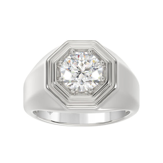 MEN'S RING 2CT ROUND DIAMOND 14K WHITE GOLD (CENTER STONE ROUND DIAMOND 2CT )