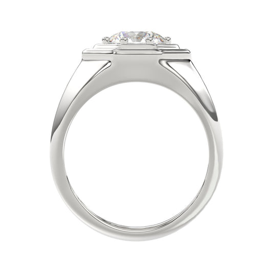 MEN'S RING 2CT ROUND DIAMOND 14K WHITE GOLD (CENTER STONE ROUND DIAMOND 2CT )