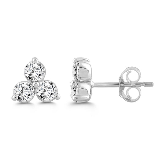 LADIES EARRINGS 1CT ROUND DIAMOND 14K WHITE GOLD 