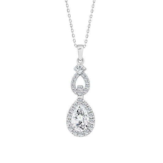 LADIES PENDANT 1 1/2CT ROUND/PEAR DIAMOND 14K WHITE GOLD
