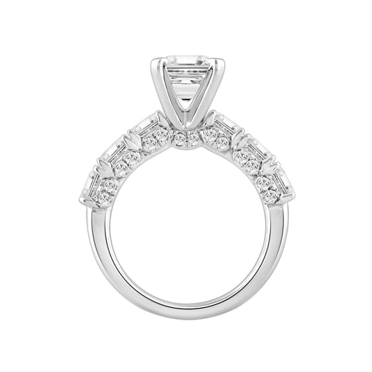 LADIES RING 4 1/2CT ROUND/EMERALD DIAMOND 14K WHITE GOLD (CENTER STONE EMERALD DIAMOND 3.00CT)