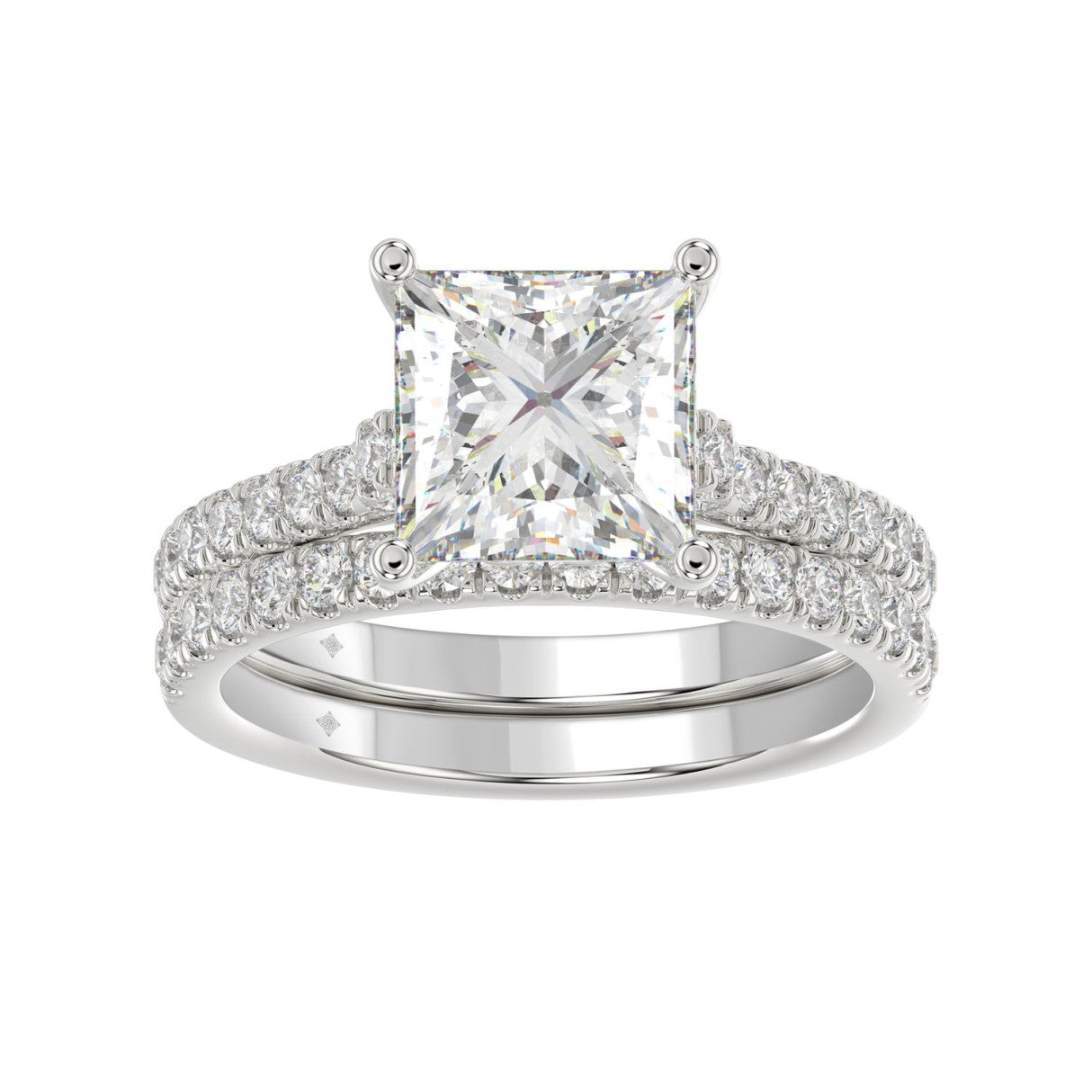14K WHITE GOLD 3 1/2CT ROUND/PRINCESS DIAMOND LADIES BRIDAL SET (CENTER STONE PRINCESS DIAMOND 3.00CT)