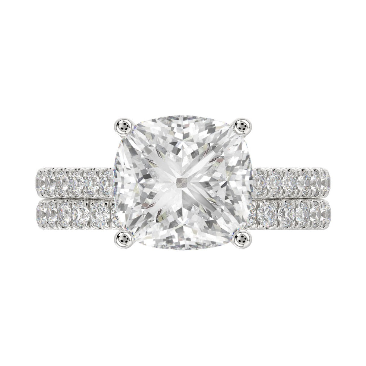 LADIES BRIDAL SET 3 1/2CT ROUND/CUSHION DIAMOND 14K WHITE GOLD (CENTER STONE CUSHION DIAMOND 4CT )