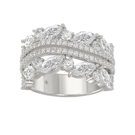 This is a diamond 14k cluster Ladies 2CT Ring featuring Marquise-shaped and round-cut diamonds in a leaf or floral motif set in white gold (Color F-G  Clarity VS1/VS2)