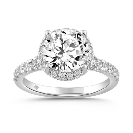 LADIES RING 3 3/4CT ROUND DIAMOND 14K WHITE GOLD (CENTER STONE ROUND DIAMOND 3CT )