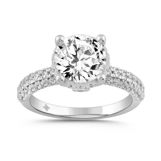 LADIES RING 2 3/4CT ROUND DIAMOND 14K WHITE GOLD (CENTER STONE ROUND DIAMOND 2CT )