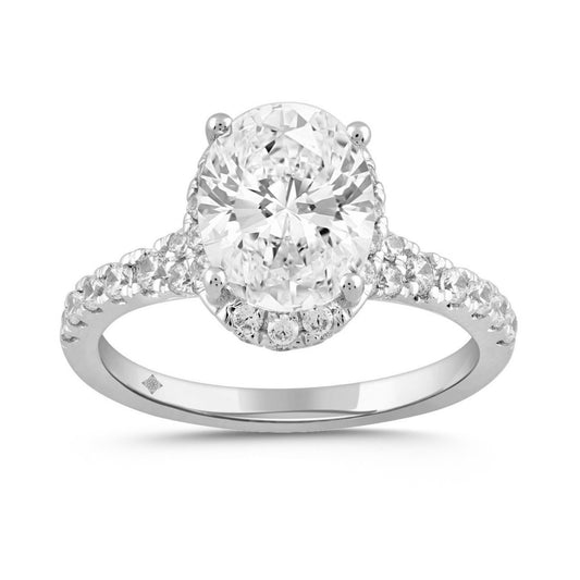 LADIES RING 2 3/4CT ROUND/OVAL DIAMOND 14K WHITE GOLD (CENTER STONE OVAL DIAMOND 2CT )