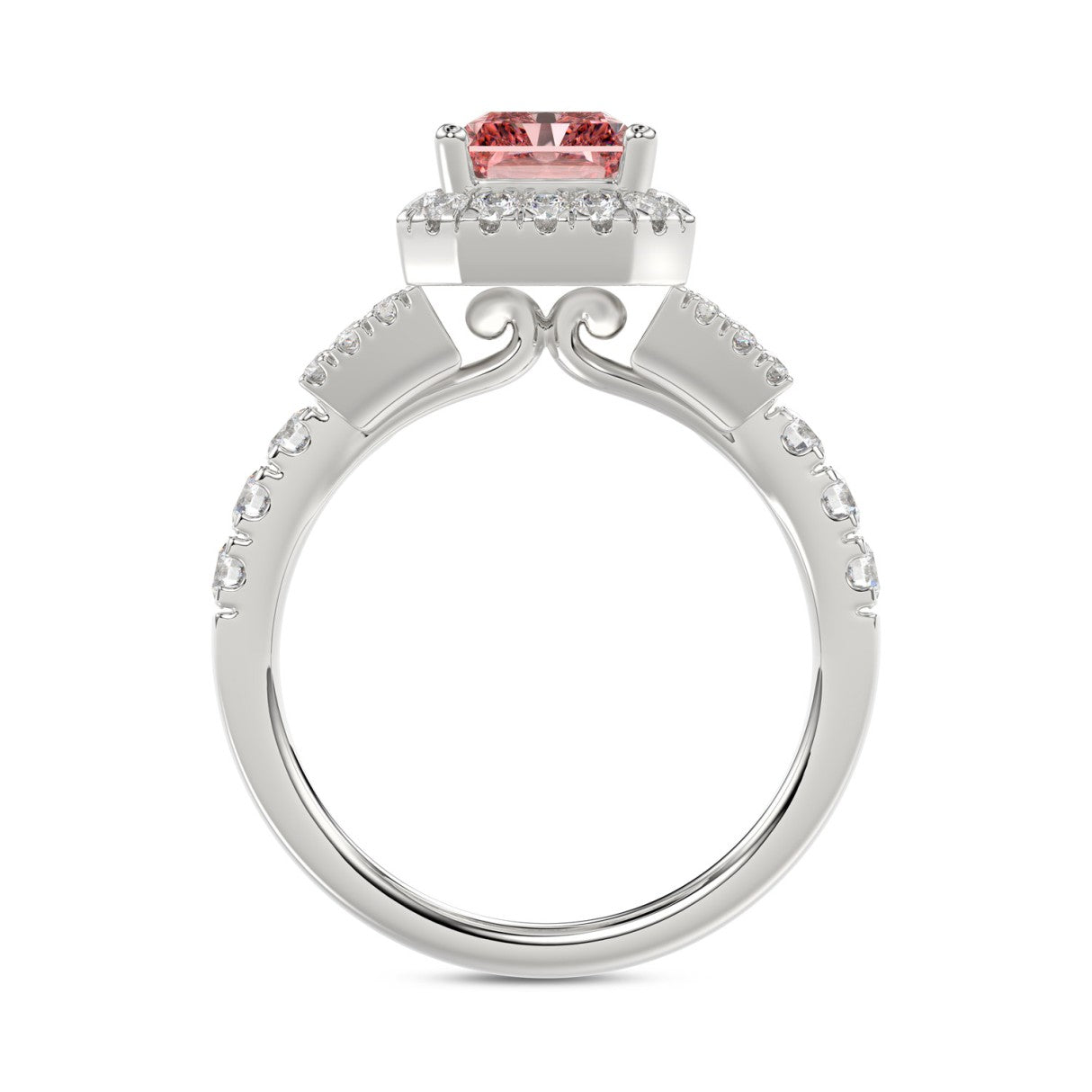 14K WHITE GOLD 2 3/4CT ROUND/BAGUETTE/RADIANT DIAMOND LADIES  RING (CENTER STONE PINK RADIANT DIAMOND 2.00CT)