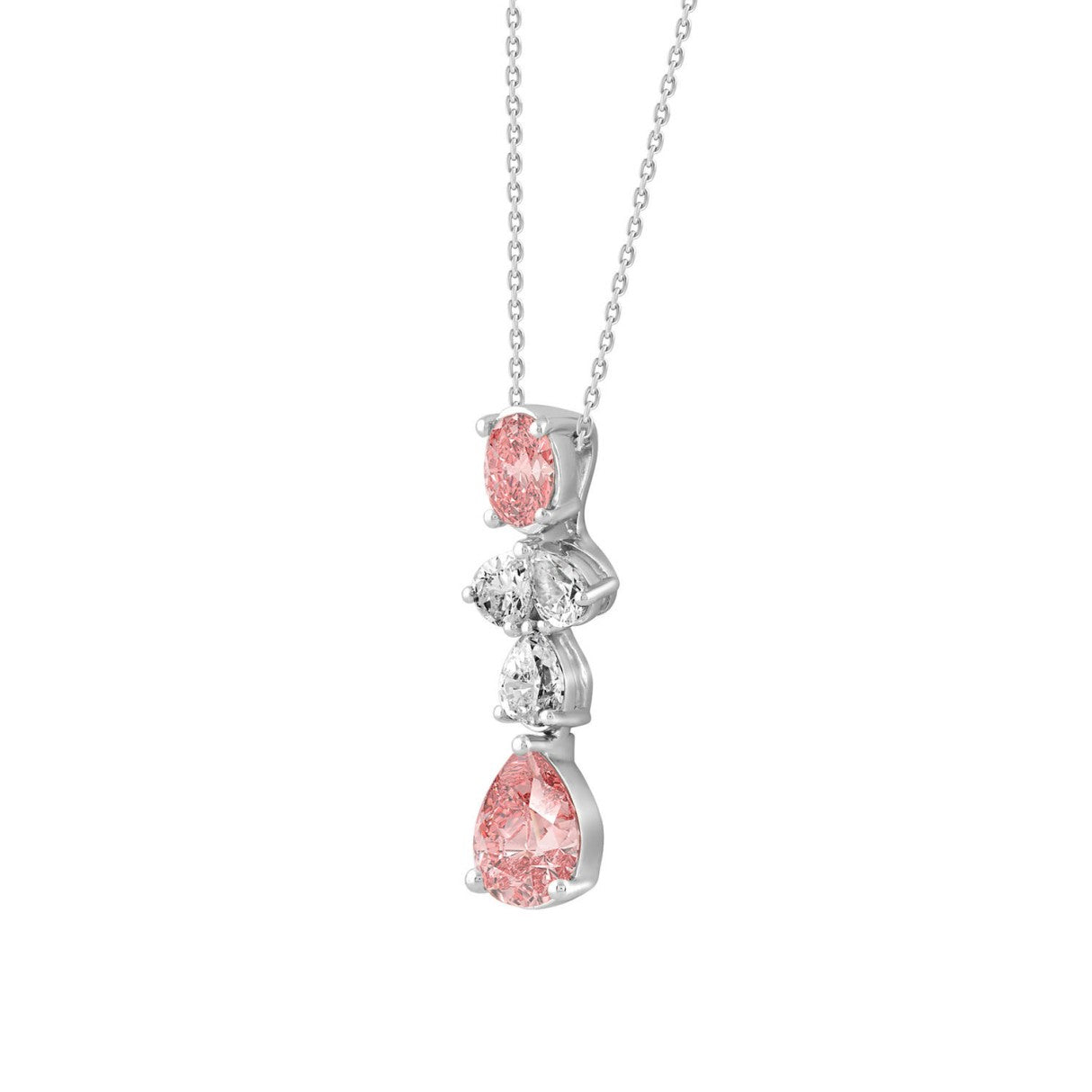ETERNAL BLUSH COLLECTION 14K WHITE GOLD 2.00CT PINK PEAR & OVAL DIAMOND / PEAR DIAMOND LADIES PENDANT WITH CHAIN