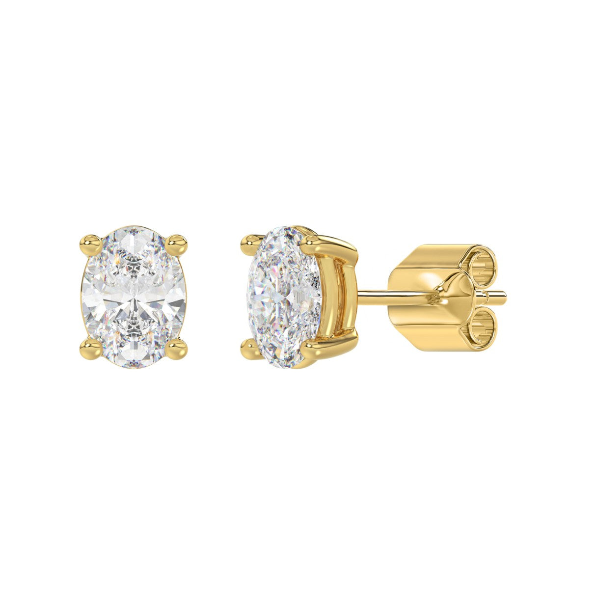 LADIES SOLITAIRE EARRINGS 2 1/2CT OVAL DIAMOND 14K YELLOW GOLD 