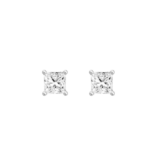 LADIES SOLITAIRE EARRINGS 2 1/2CT PRINCESS DIAMOND 14K WHITE GOLD 