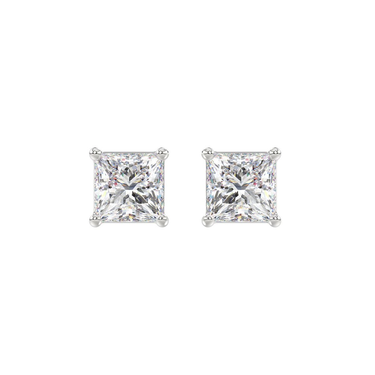 LADIES SOLITAIRE EARRINGS 2 1/2CT PRINCESS DIAMOND 14K WHITE GOLD 