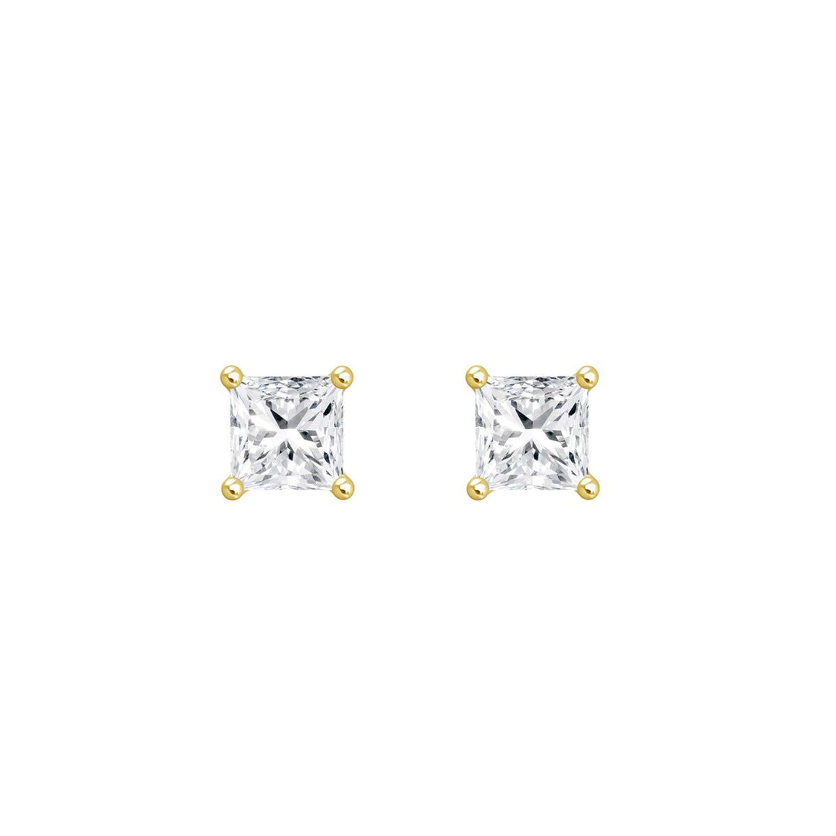 LADIES SOLITAIRE EARRINGS 2 1/2CT PRINCESS DIAMOND 14K YELLOW GOLD 