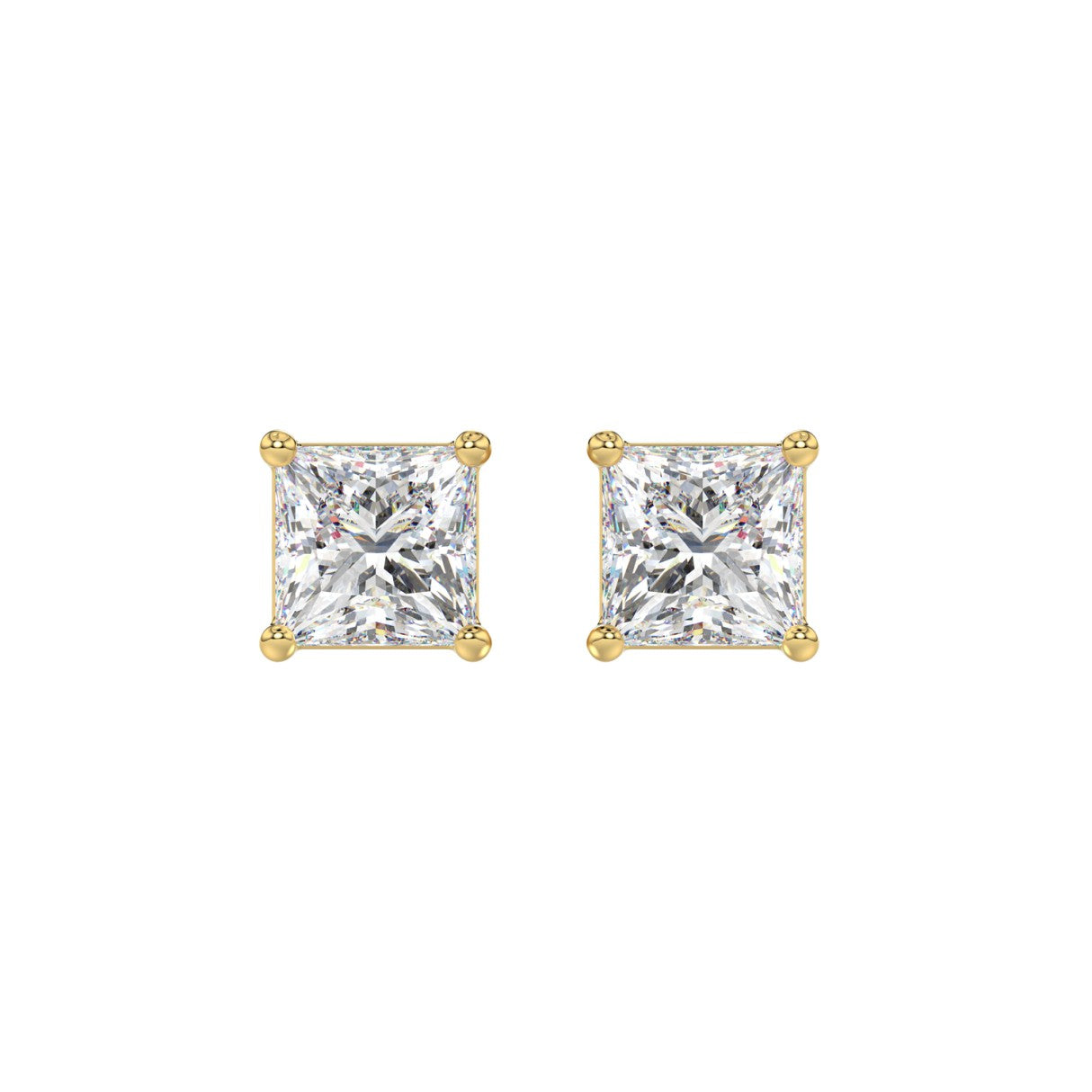 LADIES SOLITAIRE EARRINGS 2 1/2CT PRINCESS DIAMOND 14K YELLOW GOLD 