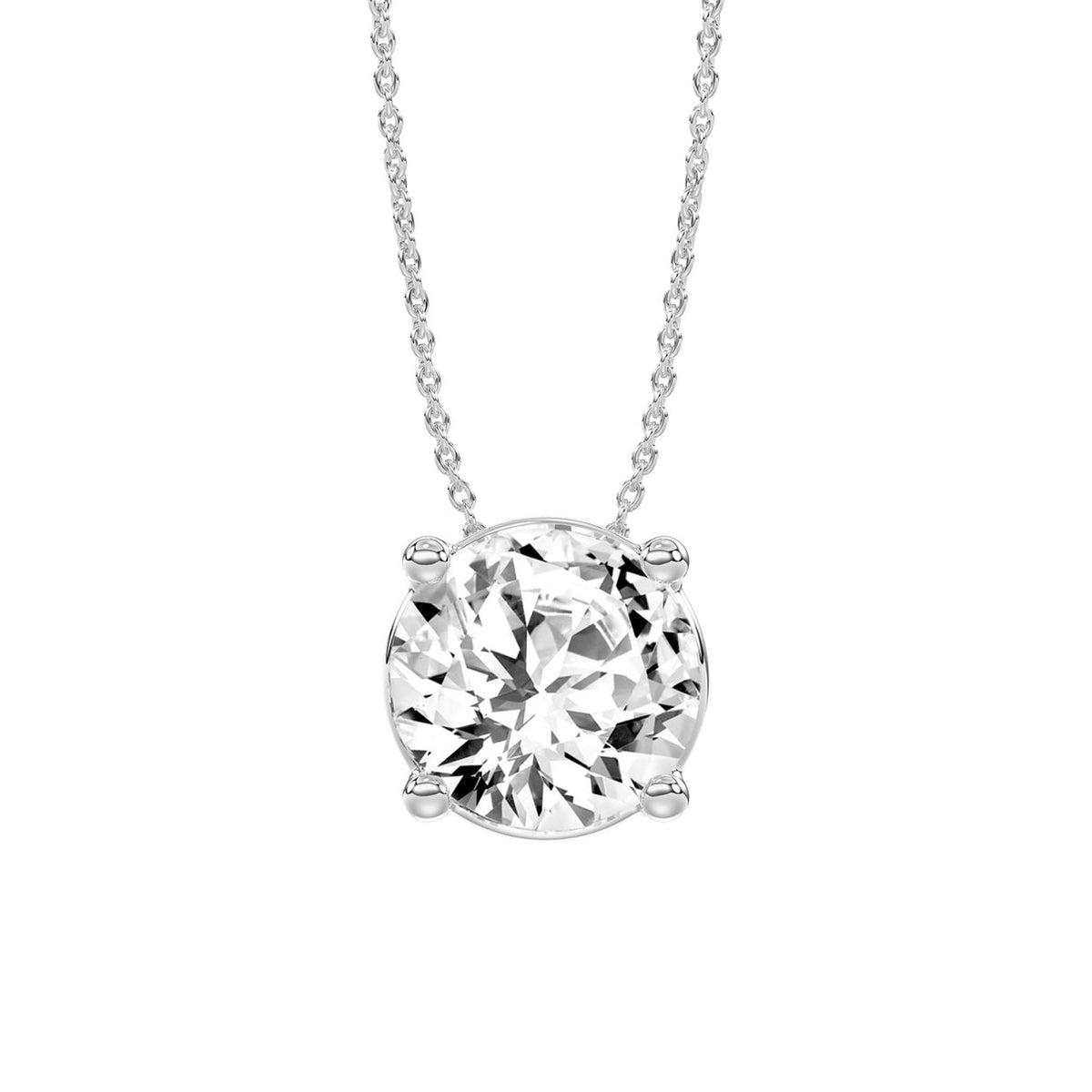 LADIES SOLITAIRE PENDANT WITH UNDER-PASS CHAIN 2 1/2CT ROUND DIAMOND 14K WHITE GOLD 