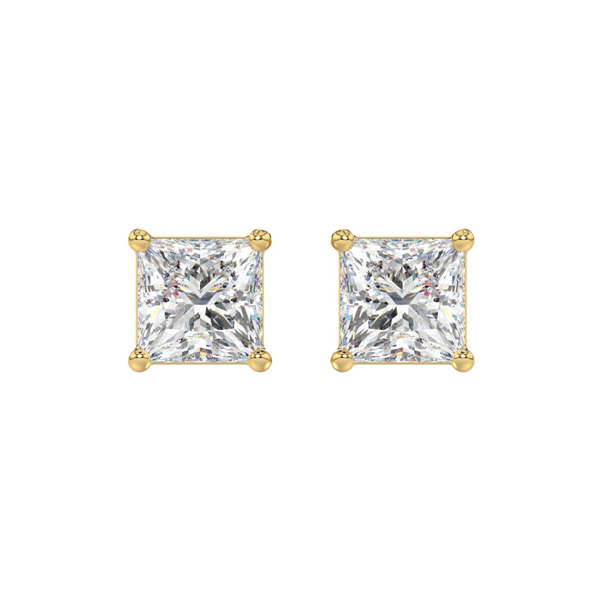 LADIES SOLITAIRE EARRINGS 4CT PRINCESS DIAMOND 14K YELLOW GOLD 