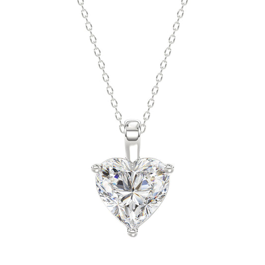 LADIES SOLITAIRE PENDANT 4.00CT HEART DIAMOND 14K WHITE GOLD 
