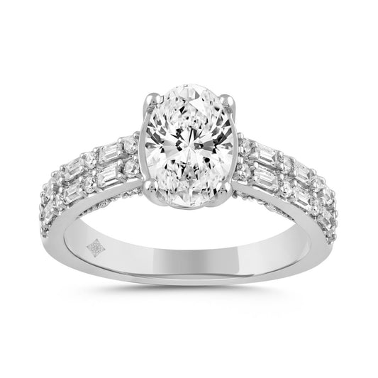 LADIES RING 2 1/2CT ROUND/BAGUETTE/OVAL DIAMOND 14K WHITE GOLD (CENTER STONE OVAL DIAMOND 2CT )