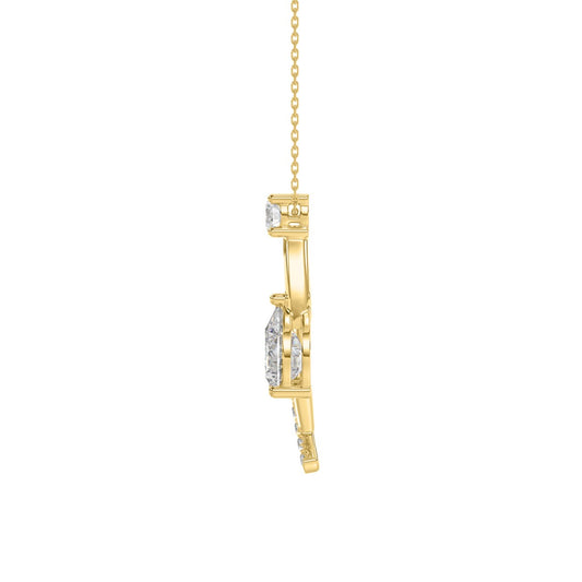14K YELLOW GOLD 1.00CT ROUND/PEAR DIAMOND LADIES PENDANT