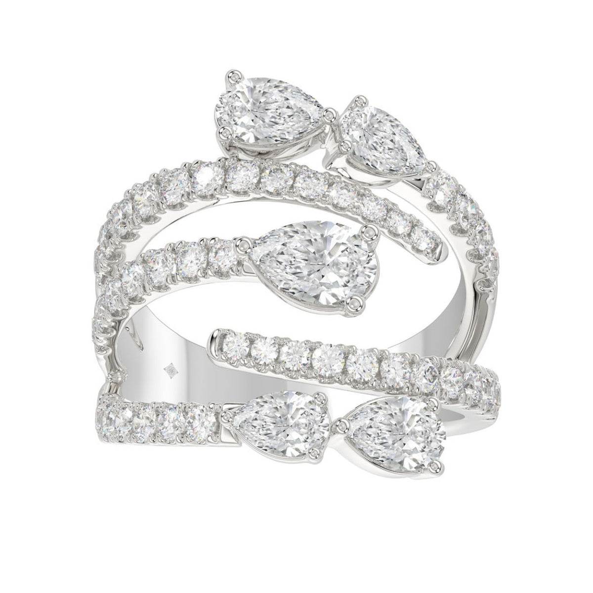LADIES RING 2 1/2CT ROUND/PEAR DIAMOND 14K WHITE GOLD 