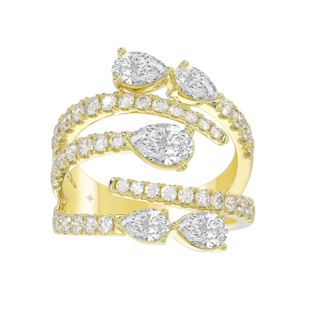 LADIES RING 2 1/2CT ROUND/PEAR DIAMOND 14K YELLOW GOLD 