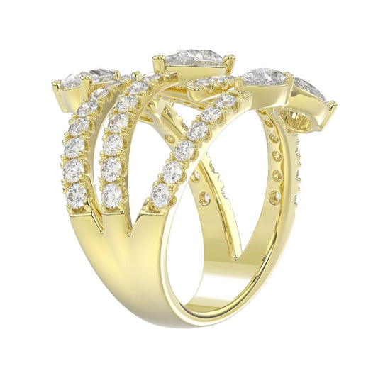 LADIES RING 2 1/2CT ROUND/PEAR DIAMOND 14K YELLOW GOLD 