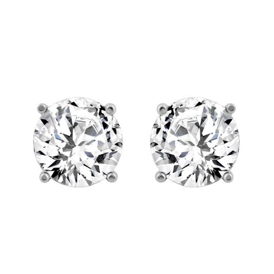 LADIES SOLITAIRE EARRINGS 6CT ROUND DIAMOND 14K WHITE GOLD 