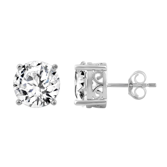 LADIES SOLITAIRE EARRINGS 6CT ROUND DIAMOND 14K WHITE GOLD 