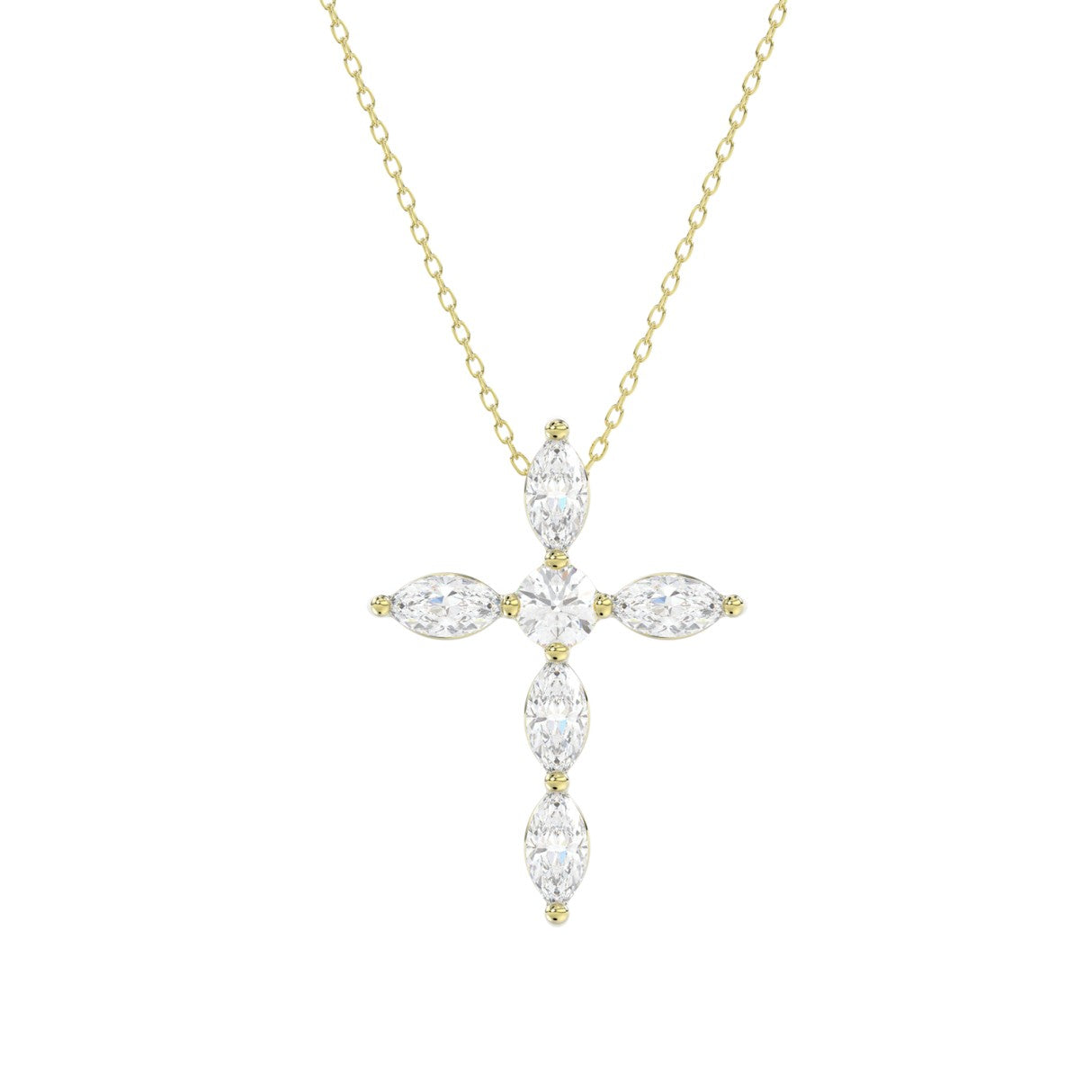 LADIES PENDANT WITH CHAIN 1 1/4CT ROUND/MARQUISE DIAMOND 14K YELLOW GOLD