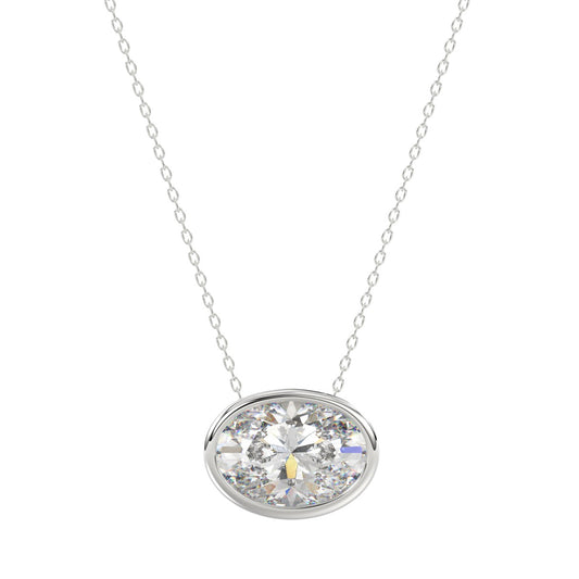 LADIES SOLITAIRE PENDANT 1CT OVAL DIAMOND 14K WHITE GOLD 