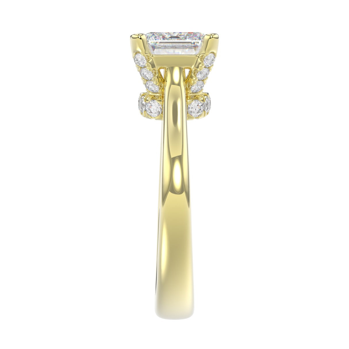 LADIES RING 3 1/4CT ROUND/EMERALD DIAMOND 14K YELLOW GOLD (CENTER STONE EMERALD DIAMOND 3.00CT)