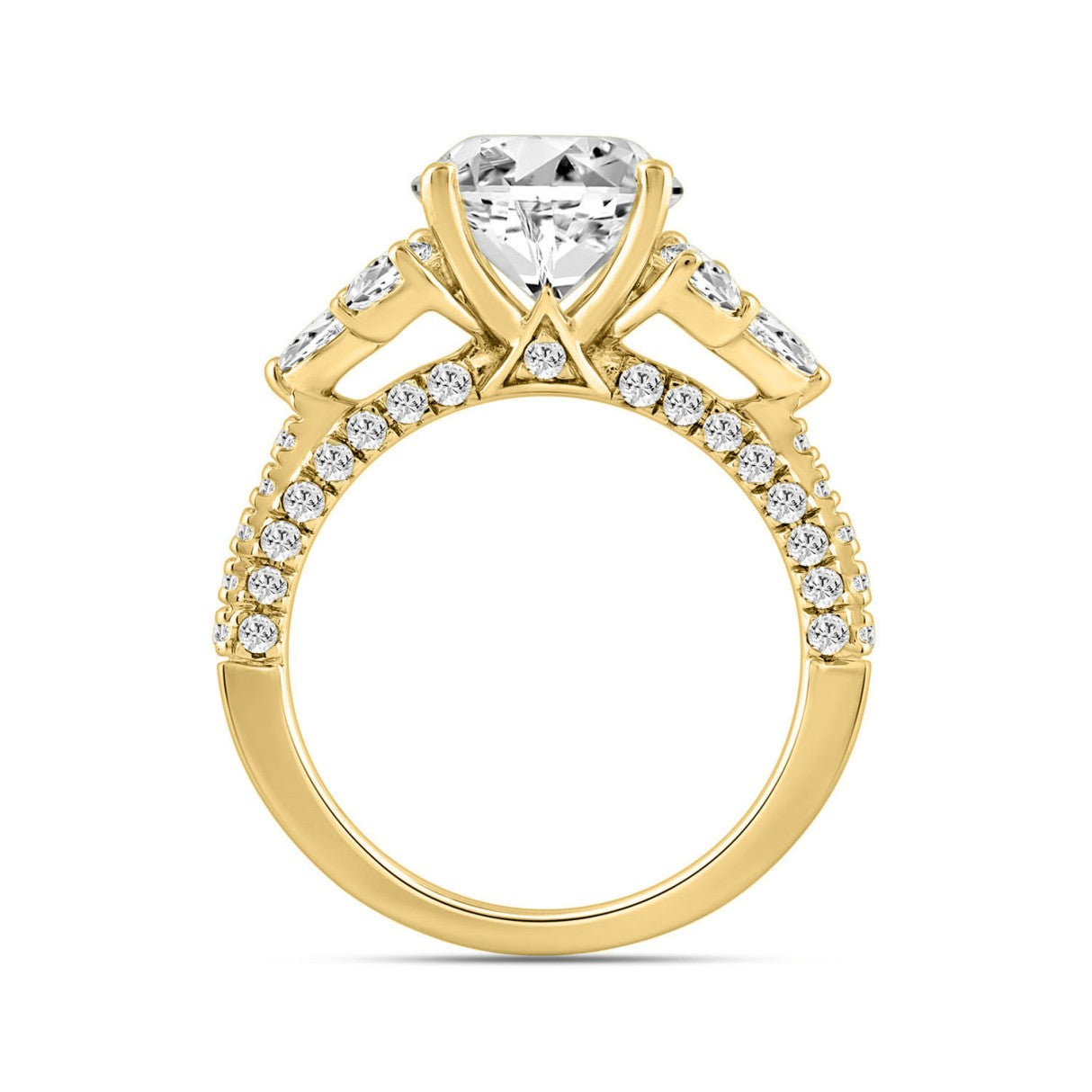LADIES RING 4 1/3CT ROUND/PEAR/OVAL/MARQUISE DIAMOND 14K YELLOW GOLD (CENTER STONE OVAL DIAMOND 3.00CT)