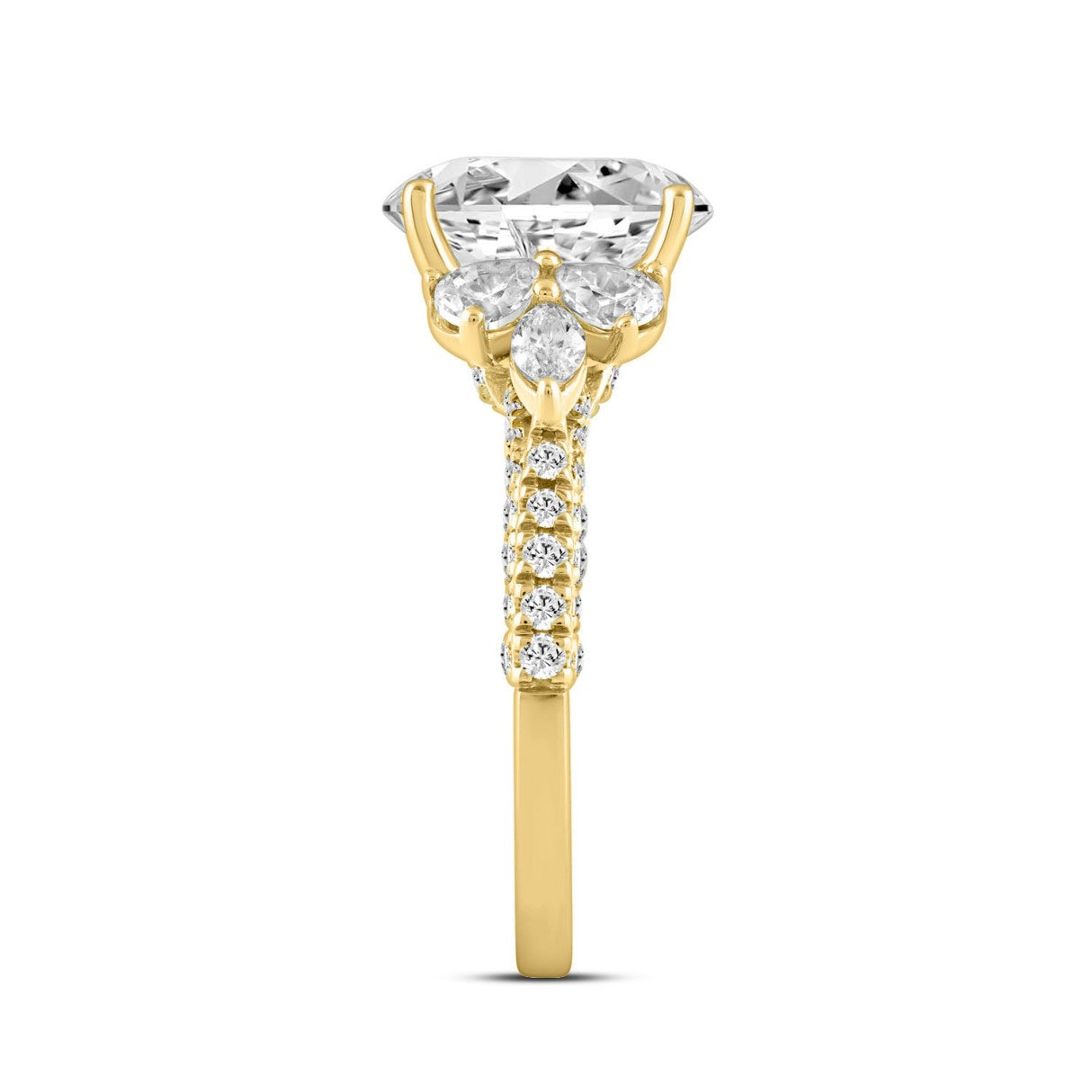 LADIES RING 4 1/3CT ROUND/PEAR/OVAL/MARQUISE DIAMOND 14K YELLOW GOLD (CENTER STONE OVAL DIAMOND 3.00CT)