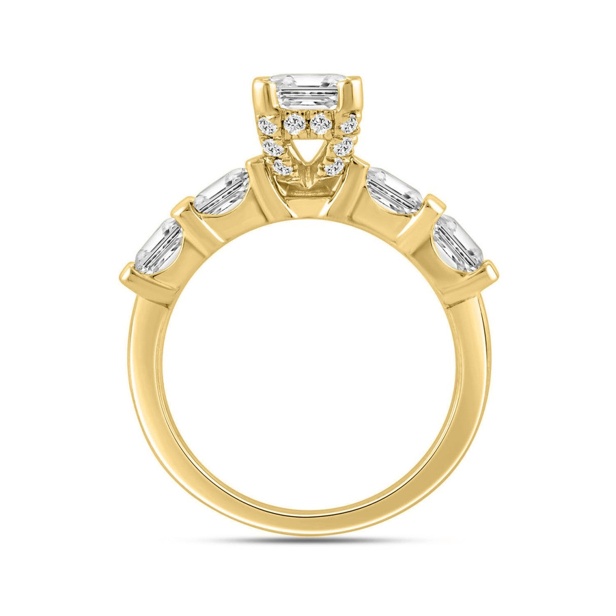 LADIES RING 3 1/4CT ROUND/EMERALD DIAMOND 14K YELLOW GOLD (CENTER STONE EMERALD DIAMOND 2.00CT)