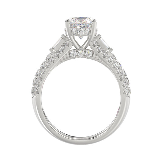 Classic 14K White Gold Ladies Diamond Ring  4.00CT Round Oval & Baguette Diamonds with 3.00CT  Oval  Center stone (Color F-G -Clarity VS1/VS2)
