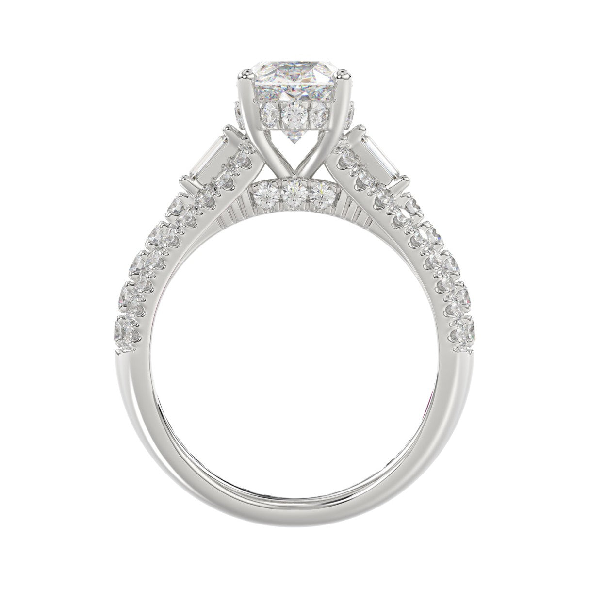 Classic 14K White Gold Ladies Diamond Ring  4.00CT Round Oval & Baguette Diamonds with 3.00CT  Oval  Center stone (Color F-G -Clarity VS1/VS2)