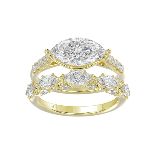 14K YELLOW GOLD 3 1/2CT ROUND/MARQUISE DIAMOND LADIES BRIDAL SET (CENTER STONE MARQUISE DIAMOND 2.00CT)