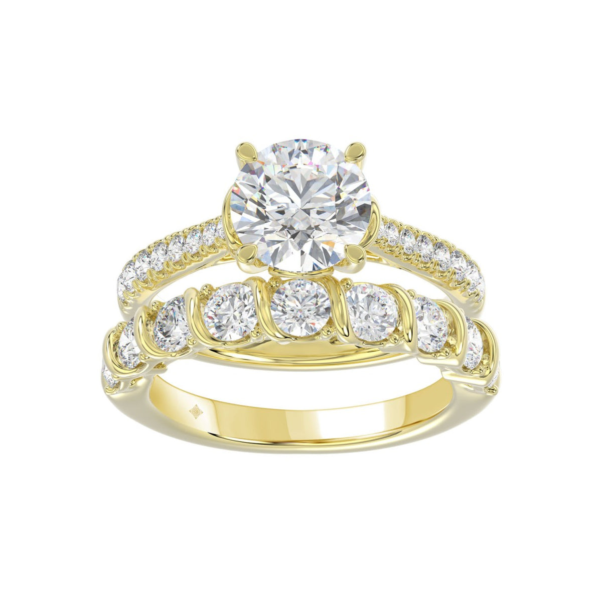 LADIES BRIDAL SET 3 1/2CT ROUND DIAMOND 14K YELLOW GOLD (CENTER STONE ROUND DIAMOND 2.00CT)