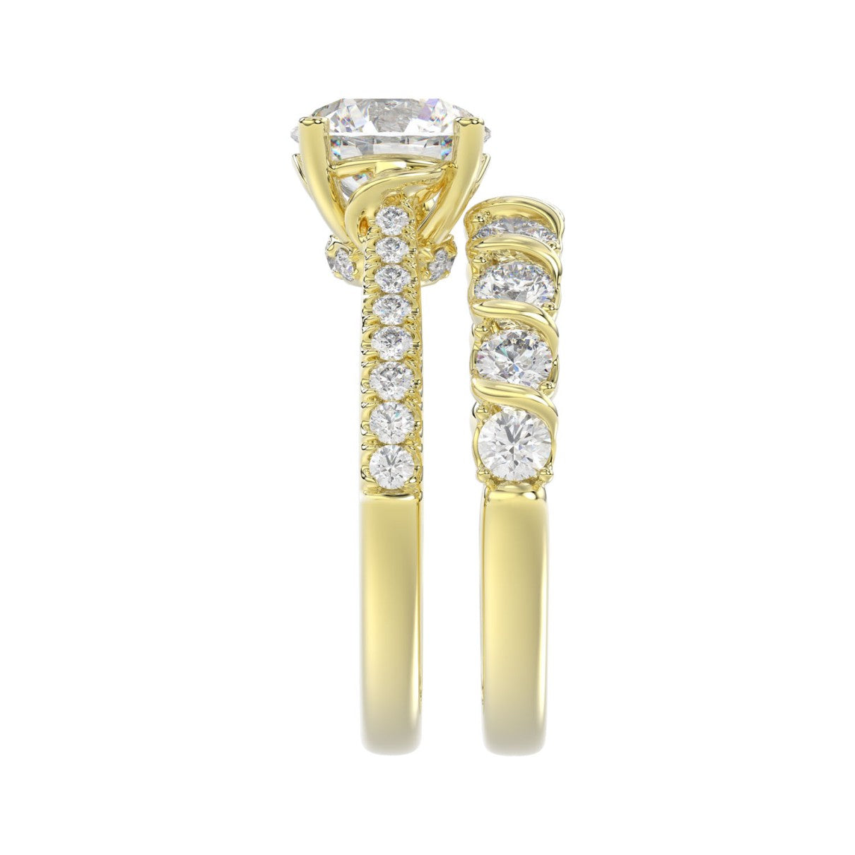 LADIES BRIDAL SET 3 1/2CT ROUND DIAMOND 14K YELLOW GOLD (CENTER STONE ROUND DIAMOND 2.00CT)