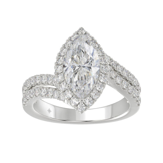 14K WHITE GOLD 2 3/4CT ROUND/MARQUISE DIAMOND LADIES RING (CENTER STONE MARQUISE DIAMOND 2CT)