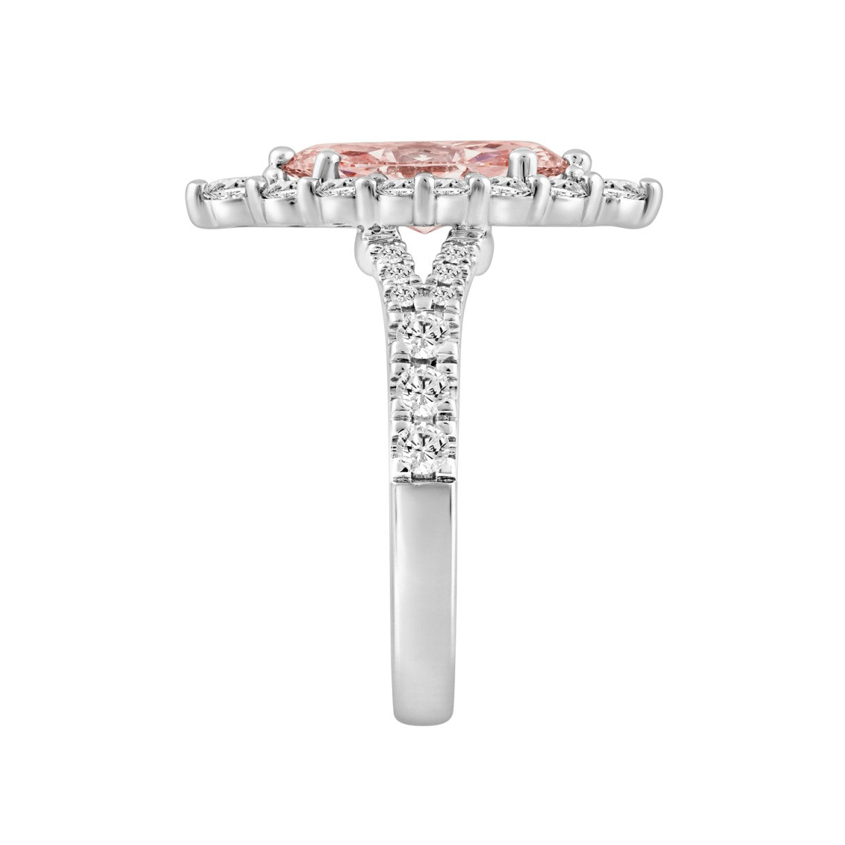 ETERNAL BLUSH COLLECTION 14K WHITE GOLD 3 1/4CT ROUND/MARQUISE DIAMOND LADIES RING  (CENTER STONE PINK MARQUISE DIAMOND 2CT)