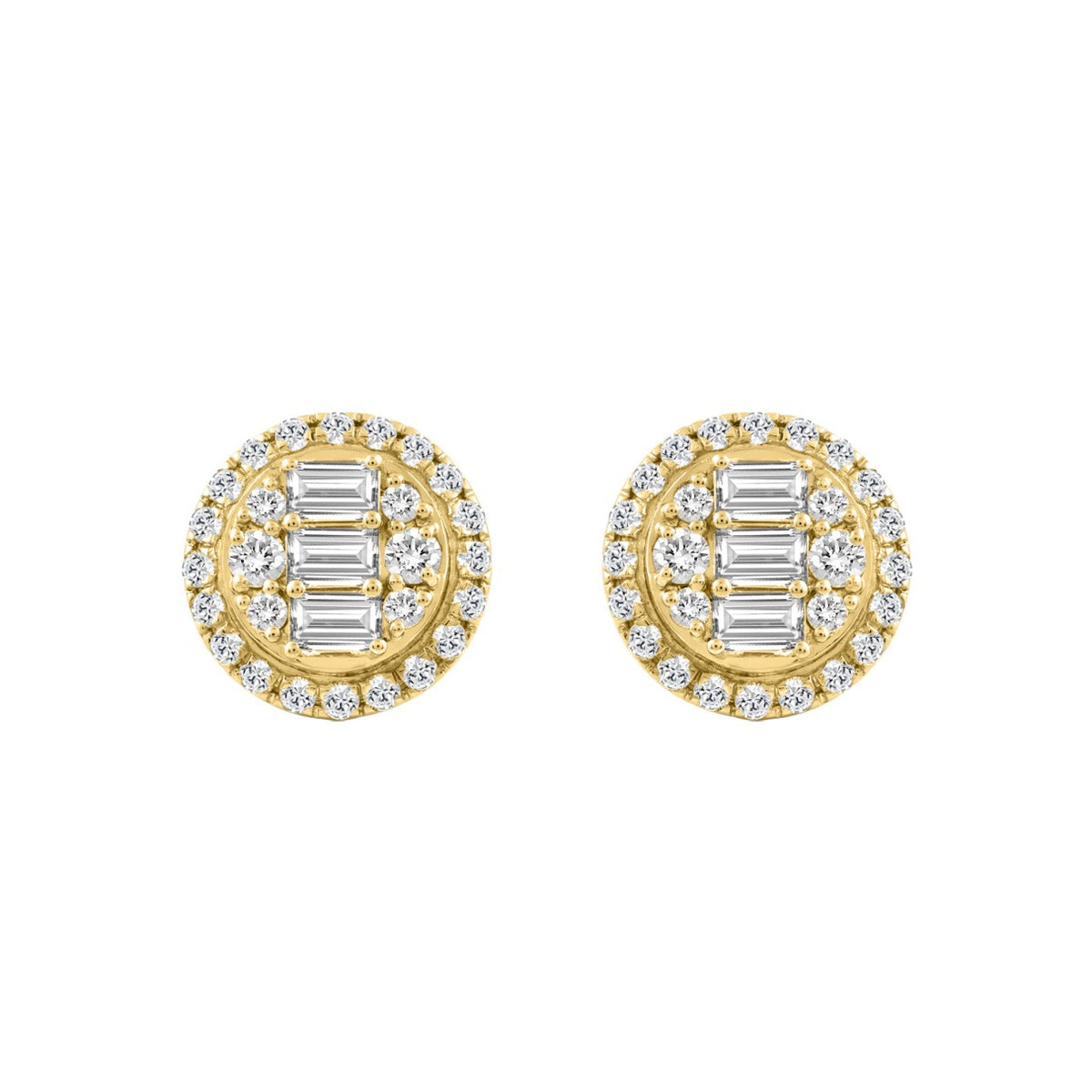 10K YELLOW GOLD 1 1/4CT ROUND/EMERALD DIAMOND LADIES EARRINGS 