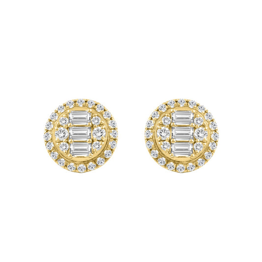 10K YELLOW GOLD 1 1/4CT ROUND/EMERALD DIAMOND LADIES EARRINGS 