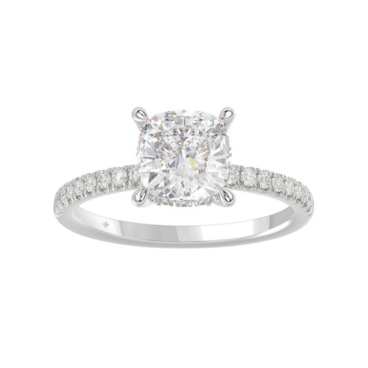 14K WHITE GOLD 2 1/4CT ROUND/CUSHION DIAMOND LADIES RING (CENTER STONE CUSHION DIAMOND 2CT)
