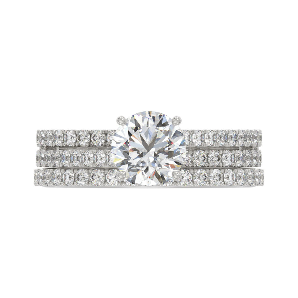 14K WHITE GOLD 1 3/4CT ROUND DIAMOND LADIES BRIDAL SET (CENTER STONE ROUND DIAMOND 1CT)