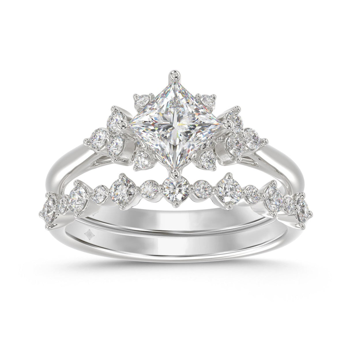 14K WHITE GOLD 1 1/2CT ROUND DIAMOND LADIES BRIDAL SET (CENTER STONE PRINCESS DIAMOND 1CT)