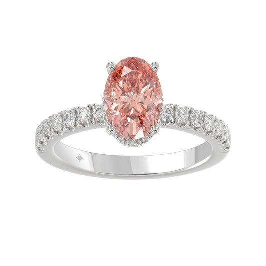 ETERNAL BLUSH COLLECTION 14K WHITE GOLD 2 1/2CT ROUND/OVAL DIAMOND LADIES RING(CENTER STONE PINK OVAL DIAMOND 2CT)