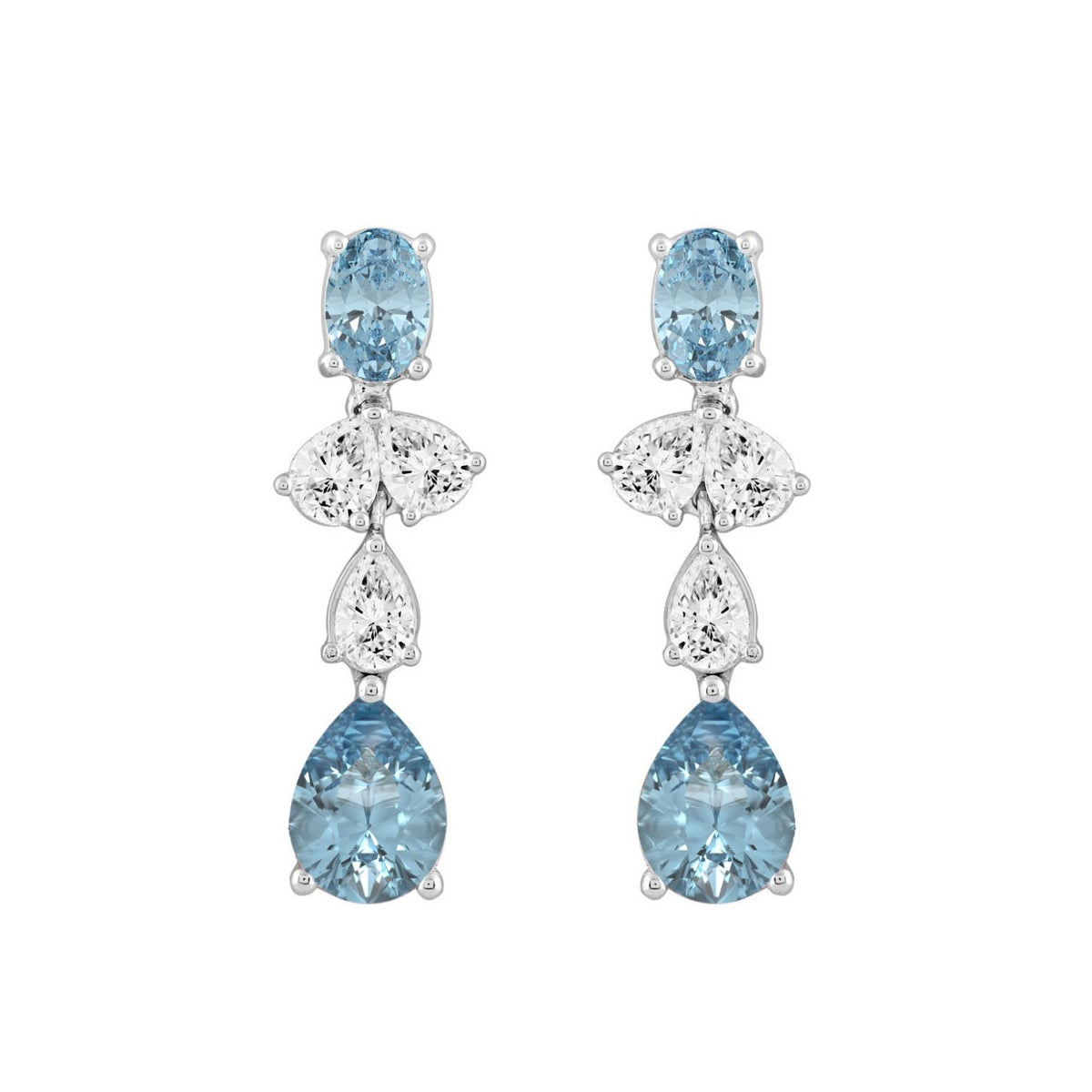 14K WHITE GOLD 3 1/2CT OVAL/PEAR DIAMOND LADIES EARRINGS (BLUE PEAR DIAMOND 3/4CT/BLUE OVAL DIAMOND 1/2CT)