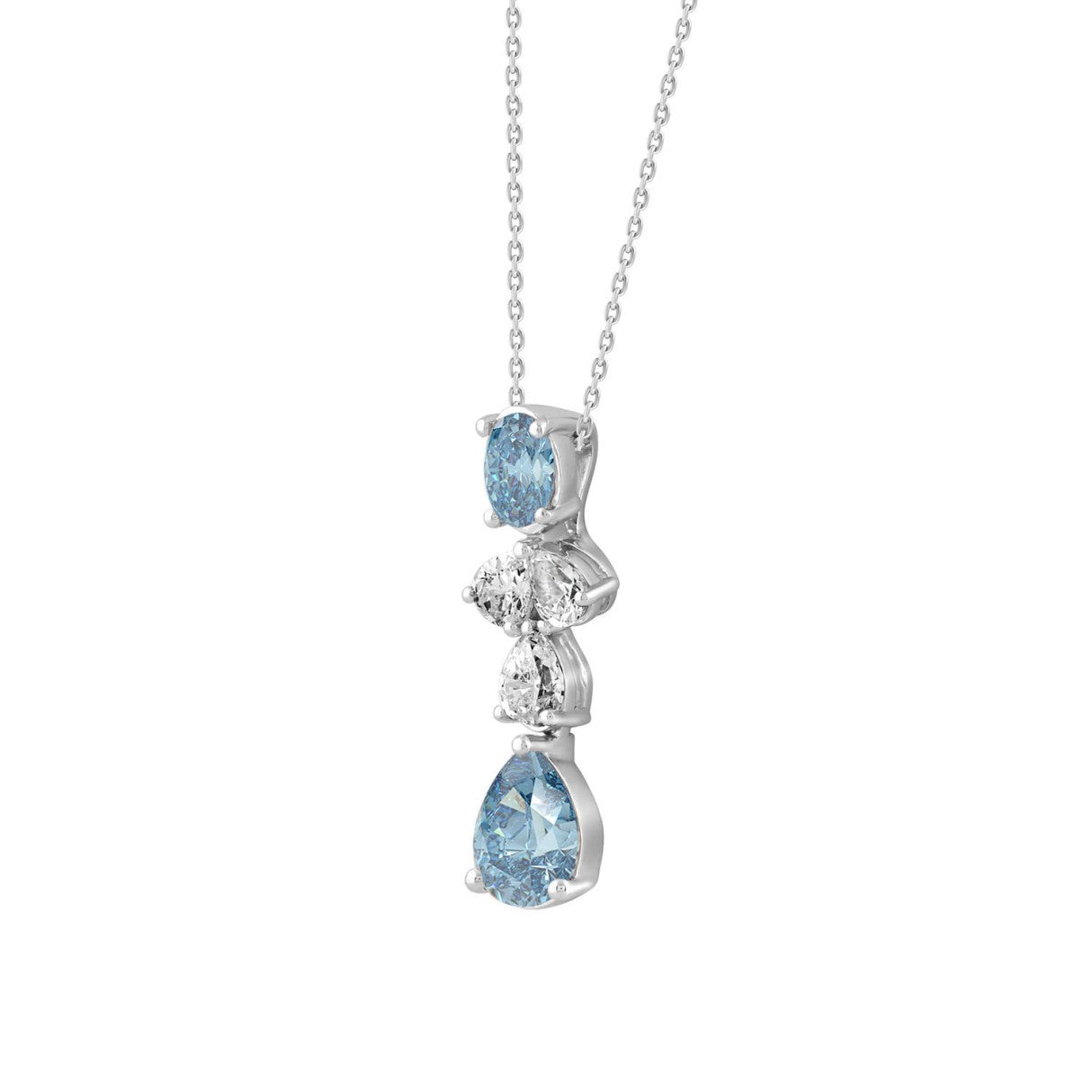 14K WHITE GOLD 2.00CT PEAR/OVAL DIAMOND LADIES PENDANT WITH CHAIN (PEAR BLUE 1.00CT/OVAL DIAMOND 1/2CT)