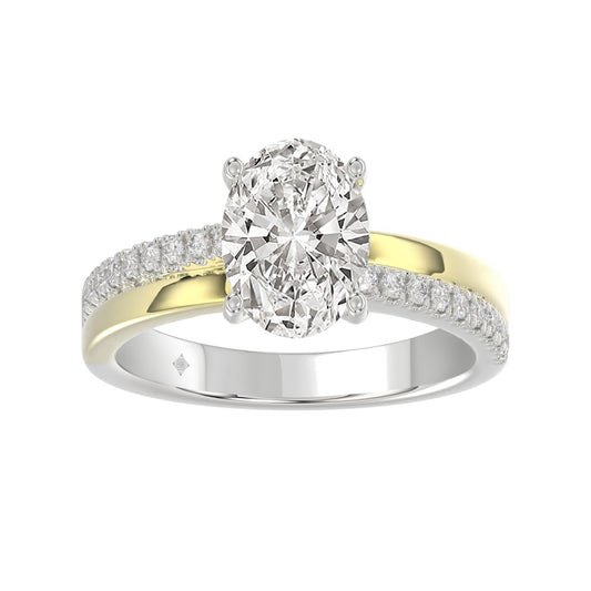 14K WHITE/YELLOW GOLD 2 1/4CT ROUND/OVAL DIAMOIND LADIES RING (CENTER STONE OVAL DIAMOND 2CT)